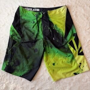 Volcom Bruce Irons Annihilator Board Shorts Size 34 Green Black Splatter